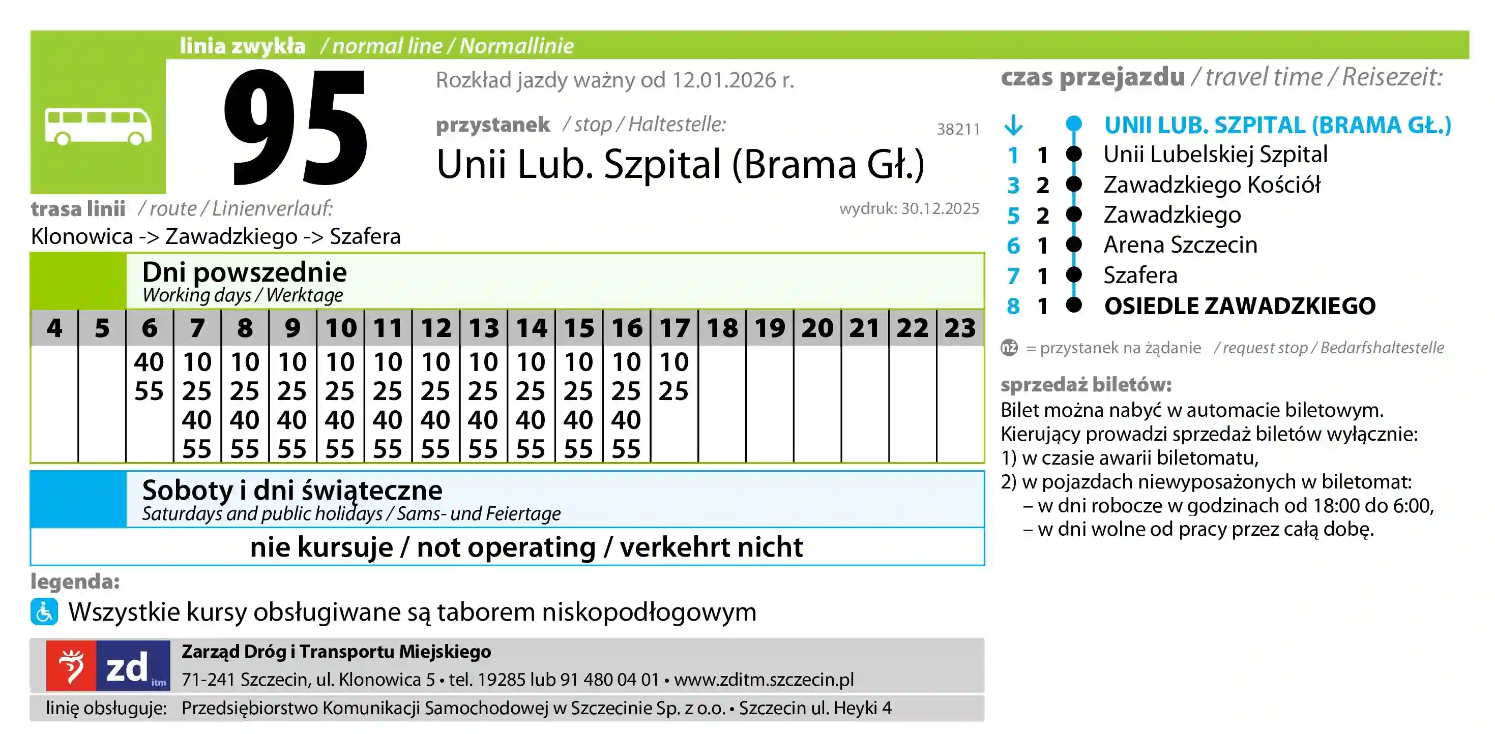 Rozkład jazdy autobusu 95