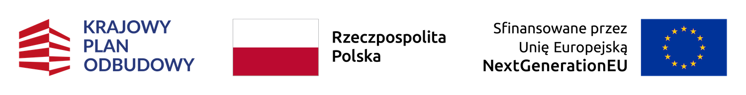 Logo Krajowego Planu Odbudowy, Flaga Polski oraz Logo Sfinansowane przez EU